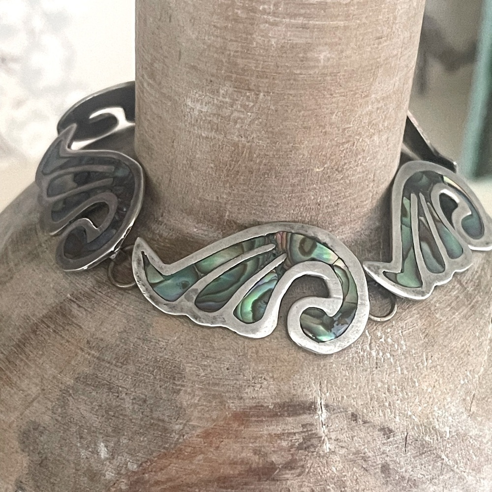 Vintage .925 Silver Abalone Mexican silver Wave Bracelet